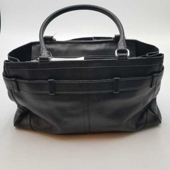 COACH HAMPTON Handbag, Black Leather Satchel tote - Picture 2 of 12